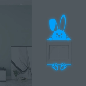 Glow-in-the-dark blue rabbit wall stickers for light switch decoration in home bedroom