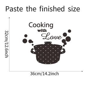 Detail der Cooking with Love Küchentattoo mit Maßen und schwarzem Silhouette-Design