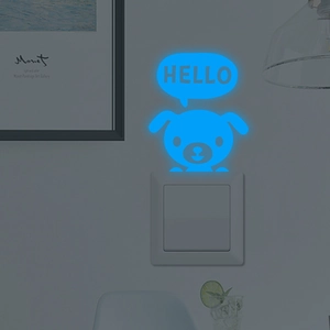 Autocollant mural chien bleu lumineux avec bulle HELLO pour interrupteurs domestiques