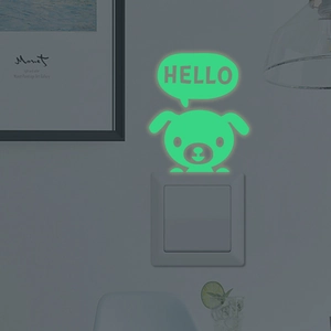 Autocollant mural chien vert phosphorescent HELLO pour décoration d'interrupteur