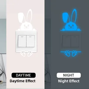 Luminous rabbit wall sticker showing white color in daytime and blue glow at night