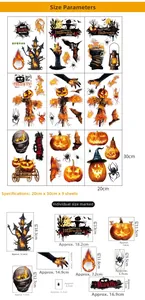 Größentabelle für 9 Halloween-Fensteraufkleber mit Kürbis- und Schlossmotiven im Set