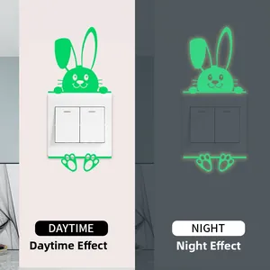 Luminous rabbit wall sticker showing side-by-side daytime and glowing night effects