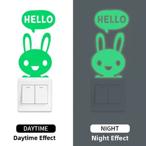Luminous bunny switch sticker showing daytime and glowing night effects contrast