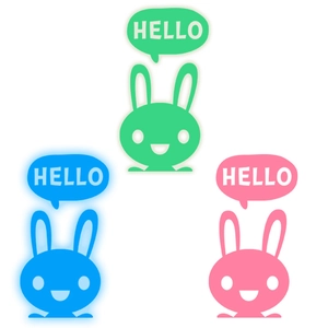 Luminous HELLO bunny wall stickers in pink, blue, and green for home light switch decor