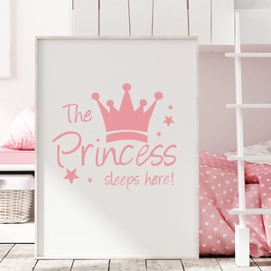 Adesivi Murali Corona Stella Cartoon Qui Dorme La Principessa Per Camera Ragazze PVC Autoadesivo Rimovibile Decorazioni Per La Casa