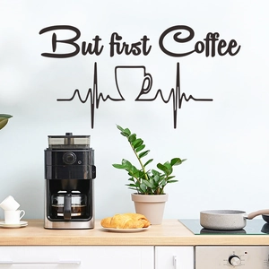 Creative But First Coffee vinyl wall decal with coffee cup silhouette for home decor