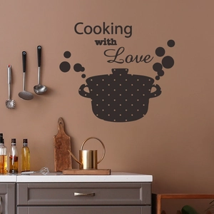 Detailansicht von Wandtattoo Cooking with Love mit Topf-Motiv für die Küche