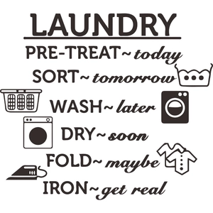 Laundry room wall decal featuring English quotes and washing icons for home decoration