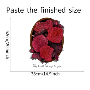 Detail of red rose wall decal with wooden frame design and romantic quote