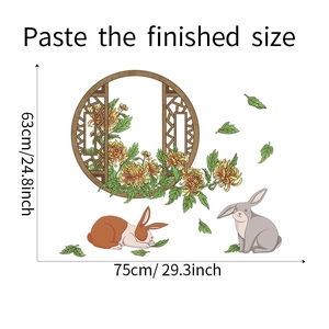 Dimensions d'installation du sticker mural pastoral fenêtre factice et motifs lapins