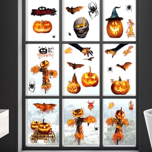 Halloween Fensteraufkleber mit Kürbissen und Totenköpfen für festliche Glasdekoration