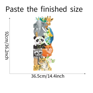 Detail showing cartoon elephant and panda wall sticker with finished size measurements