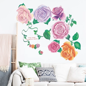 Gros plan de stickers muraux roses avec texte romantique sur un mur de salon moderne