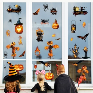 Halloween Fensterbilder Set mit Kürbissen und Fledermäusen für die Glasdekoration