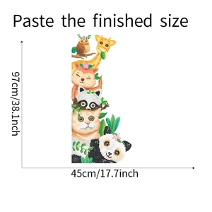 Vue détaillée des stickers muraux animaux empilables avec dimensions girafe et panda