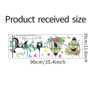 Detailed sheet layout of floral birdcage wall decals measuring 90x30cm for home decor