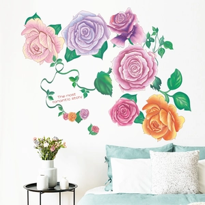 Stickers muraux roses romantiques avec vignes et texte pour décor de chambre