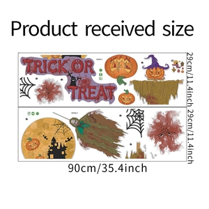 Detail view of Halloween wall sticker layout featuring pumpkins, bats and castle motifs