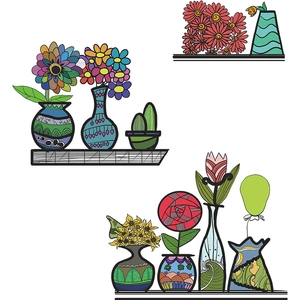 Colorful 2D flat cartoon flower vase wall stickers with sunflowers and tulips