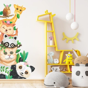 Stickers muraux animaux de dessin animé panda et girafe pour une chambre d'enfant gaie