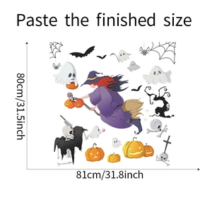 Detailed size chart showing Halloween wall stickers measuring 81x80cm when applied