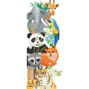 Cartoon animal wall stickers featuring elephant panda and tiger for kids room decoration