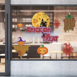 Halloween wall decals set with pumpkin ghost and castle stickers for window decoration