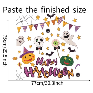 Detailed Halloween wall decal featuring ghosts, pumpkins and skull motifs for home decor