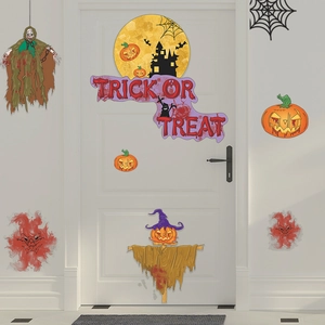Halloween decorative wall stickers with pumpkin, ghost, spider web and Trick or Treat banner