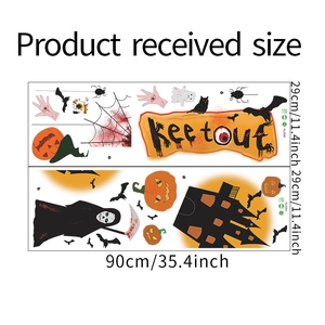 Detailed view of Halloween wall sticker set with pumpkins, bats and castle motifs