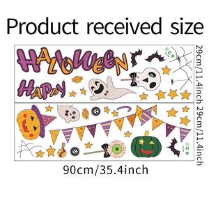 Halloween wall sticker set featuring pumpkin, ghost and skull patterns with dimensions