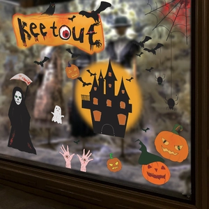 Halloween window stickers featuring spooky castle pumpkins bats and ghosts for home decor