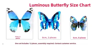 Guide des tailles pour 12 papillons 3D luminescents en dimensions 11cm, 8cm et 6cm