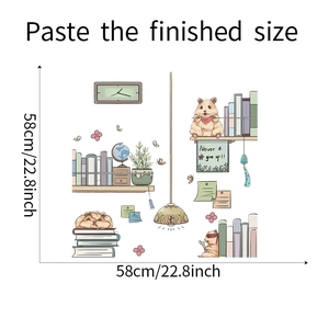 Detail showing the finished size of cartoon hamster wall stickers as 58cm by 58cm