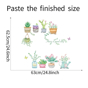 Detail showing succulent wall sticker dimensions 63x62.5cm with watercolor plant patterns