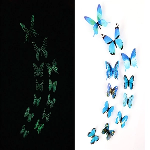 Stickers muraux papillons bleus lumineux avec effet brillant de jour et de nuit