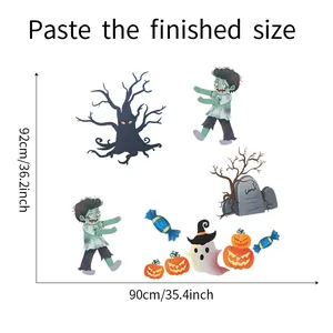 Detailed size chart for Halloween wall decal showing 92cm height and 90cm width dimensions