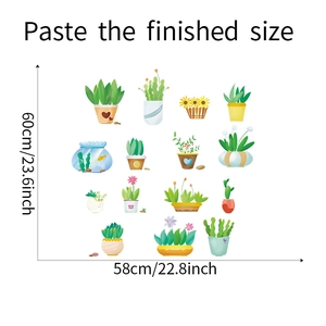 Tableau détaillé des tailles pour stickers muraux plantes avec dimensions 60x58cm