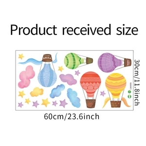 Detailed sheet showing 30x60cm dimensions for cartoon hot air balloon wall stickers