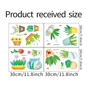 Mise en page de 4 stickers muraux de plantes en pot, chaque planche de 30x20cm