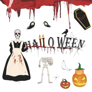 Halloween scary skeleton and pumpkin self-adhesive wall decals for party shop decoration
