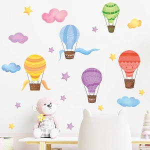 Cartoon Hot Air Balloon Clouds Stars Wall Stickers For Kids Nursery Room Decoration PVC Waterproof DIY Art Wall Decal