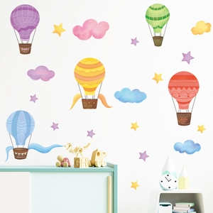 Cartoon hot air balloons and stars wall stickers for kids' room nursery decoration