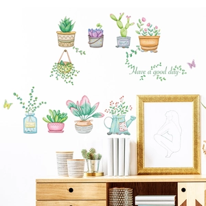 Watercolor succulent plants wall sticker with butterflies and Have a Good Day lettering