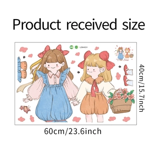 Cartoon girl and flowers wall sticker dimensions shown in 60cm by 40cm layout