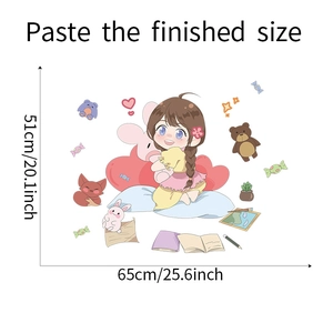 Detailed dimensions of cartoon girl wall sticker for kids room decor showing 65x51cm size