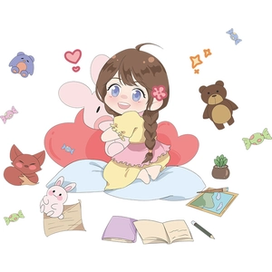 Cartoon girl with teddy bear and bunny wall stickers for kids room home decoration