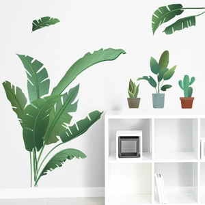 Tropical green leaf potted plant wall stickers for Nordic style home interior decoration