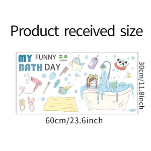 Detailed sheet of cartoon bathroom wall stickers with girl and panda motifs on PVC material
